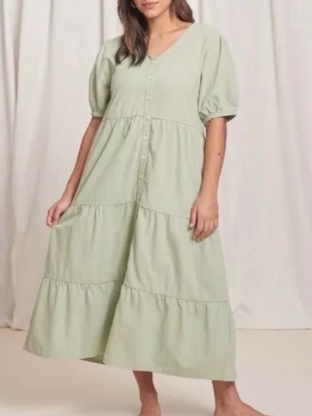 Tradlands Kindred Midi Maxi Dress Crinkle Cotton Sage Green Light Green 1X